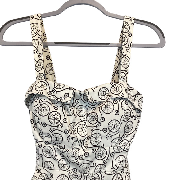 Ixia Dress Bicycle Print Pinup Tie-Back Fit and Flare Dress White Size Large - Picture 4 of 9